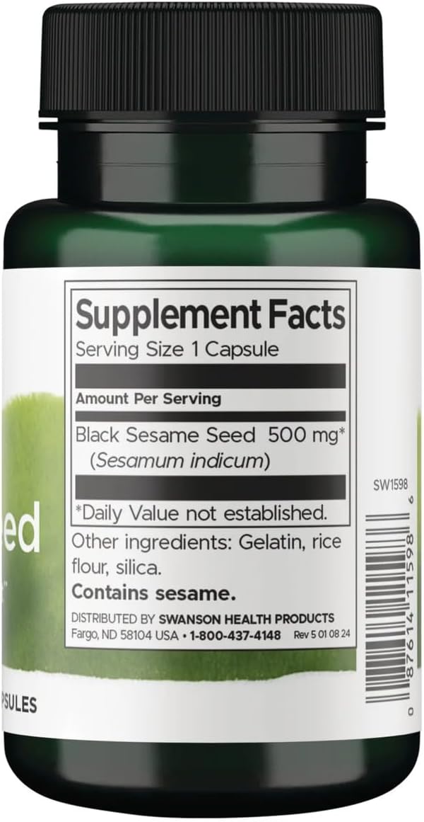 Swanson Full Spectrum Black Sesame Seed 500 mg 60 Cápsulas (Paquete de 2)