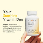 Alaya Naturals Vitamina D3 K2 MK-7 – 5000 IU D3, 50 mcg K1, 15 mcg K2 – 60 Cápsulas Vegetales