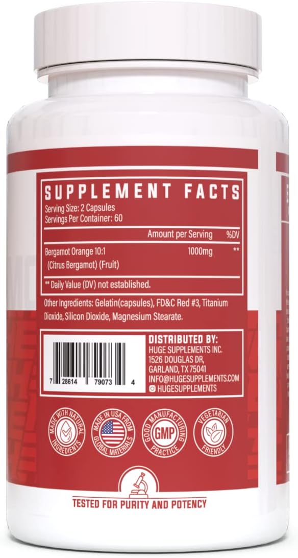 Huge Supplements Extracto de Bergamota Cítrica Pura 10:1, 120 Cápsulas