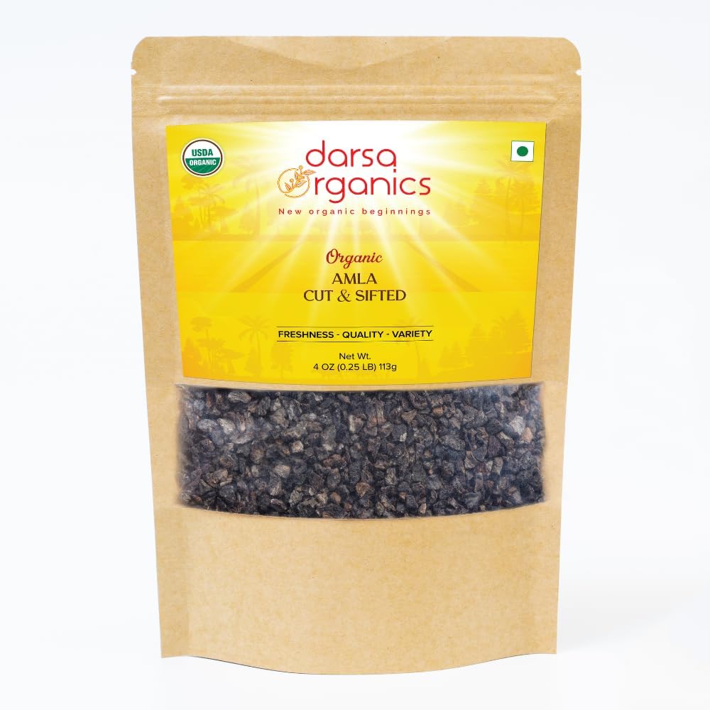 Darsa Organics Amla Seco Orgánico - Grosella India Cortada y Tamizada - 113 g (4 oz)
