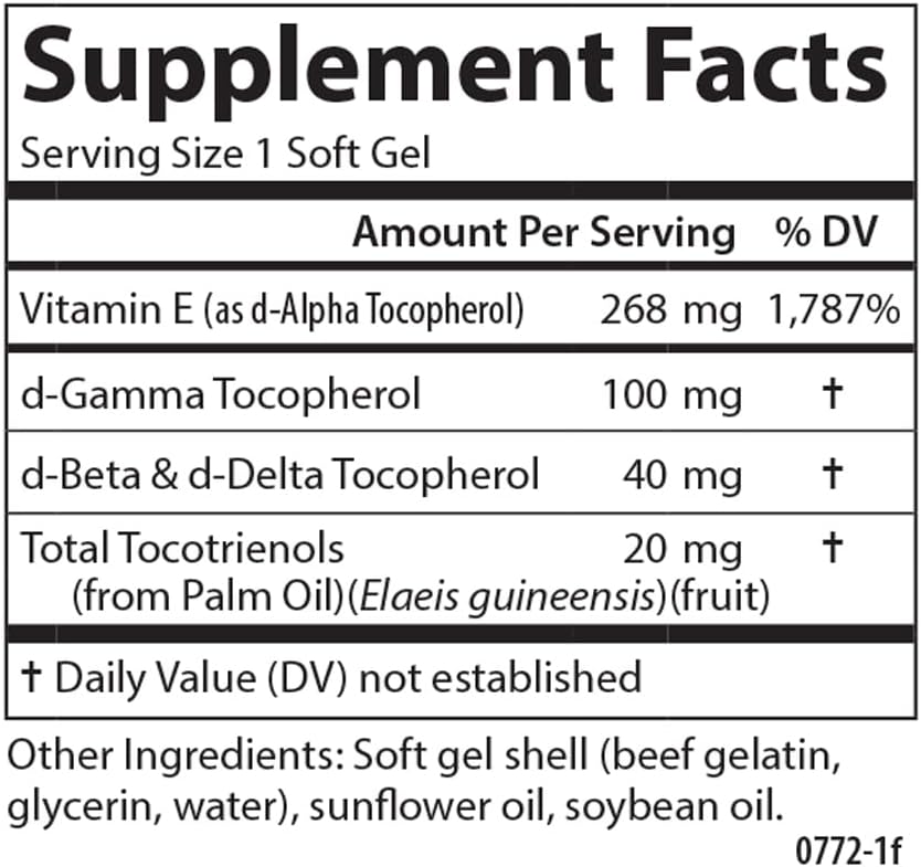 Carlson E-Gems Elite, 400 UI Vitamina E con Tocoferoles y Tocotrienoles, 240 Cápsulas Blandas