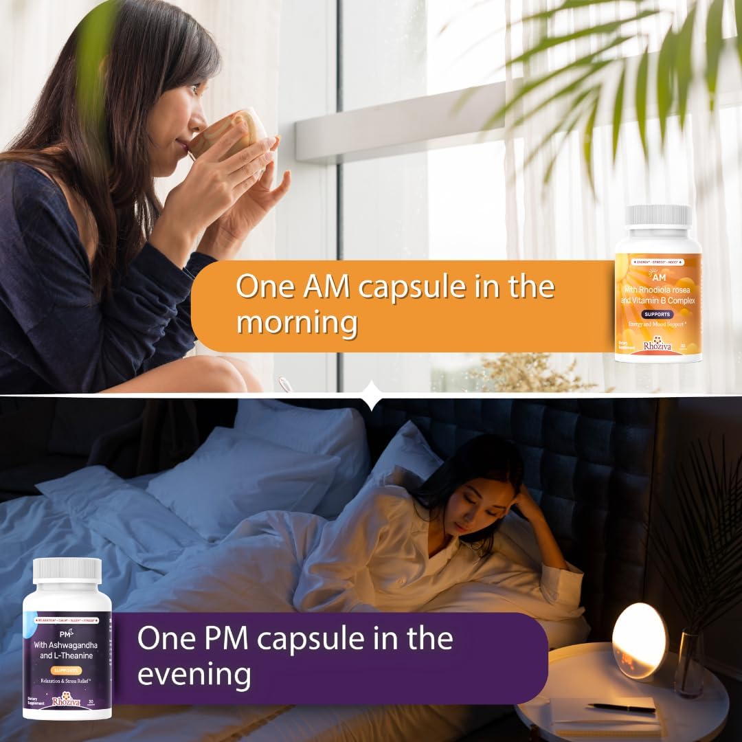 Multivitamínico AM PM - Suplemento Día y Noche con Rhodiola Rosea, L-Theanina y Ashwagandha