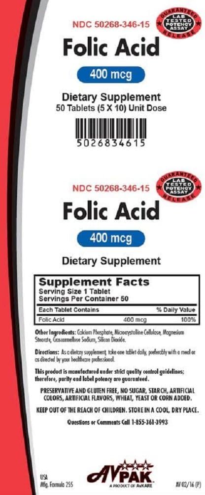 Fólico ácido 400 mcg, 50 tabletas