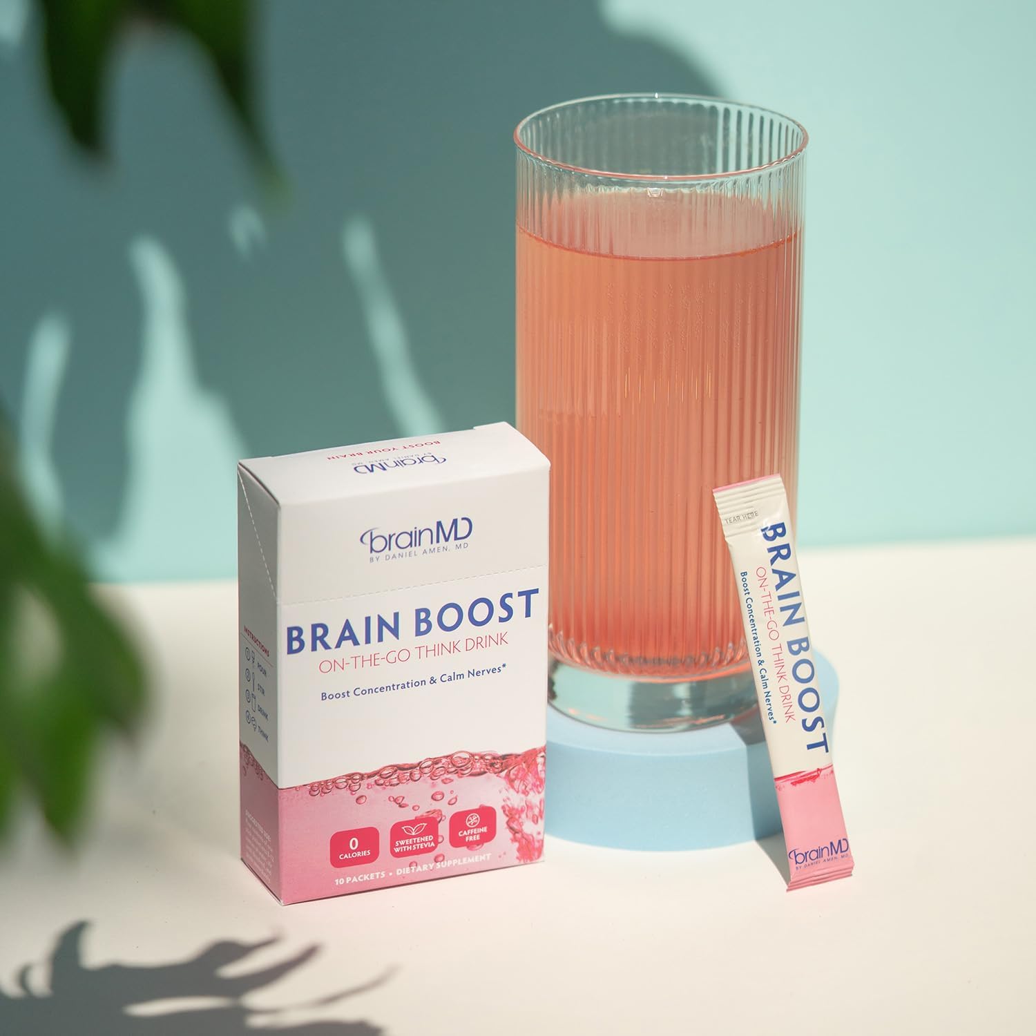 BRAINMD Brain Boost On The Go - Polvo Nootrópico, Sabor Bayas, 10 Sobres