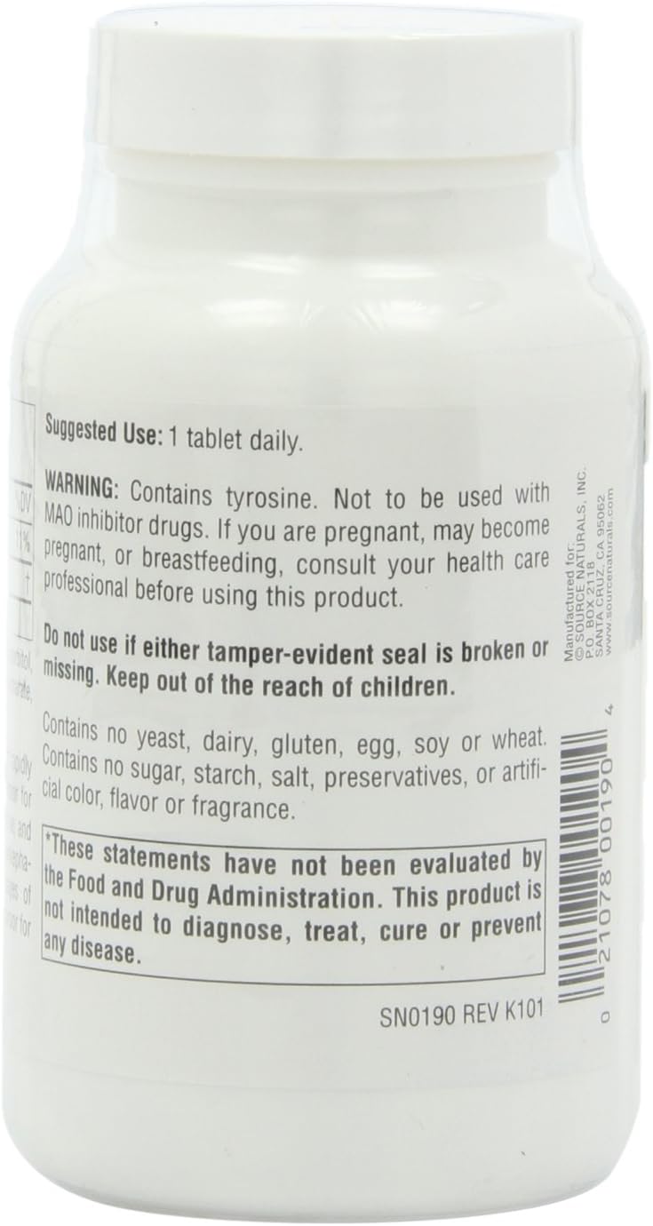 Source Naturals L-Tyrosine 500mg Free Form Amino Acid - 100 Tablets (Pack de 3)