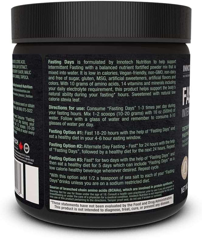 Innotech Nutrition Fasting Days Intermittent Fasting Drink Mix - Apoyo Metabólico y Electrolítico, 42 Ingredientes Esenciales, Sabor Mixed Berry, 360g