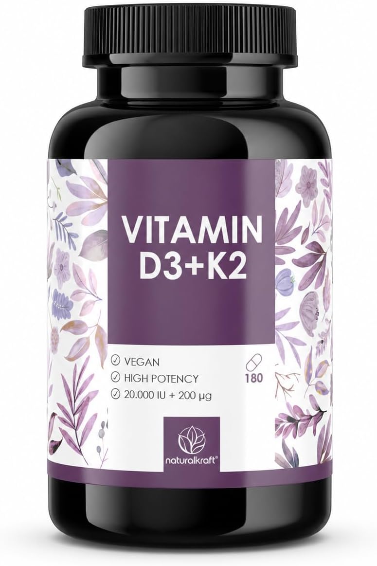 naturalkraft Vitamina D3 + K2 20.000 UI + 200 mcg Depot, 180 Cápsulas Veganas