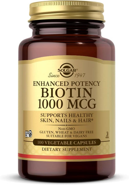 Biotina 1000 mcg - Solgar - 100 Cápsulas – La biotina contribuye al metabolismo energético normal. – Image 1