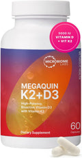 Microbiome Labs MegaQuin D3 + K2 - Vitamina D3 5000 UI y K2 MK-7 - 60 Cápsulas