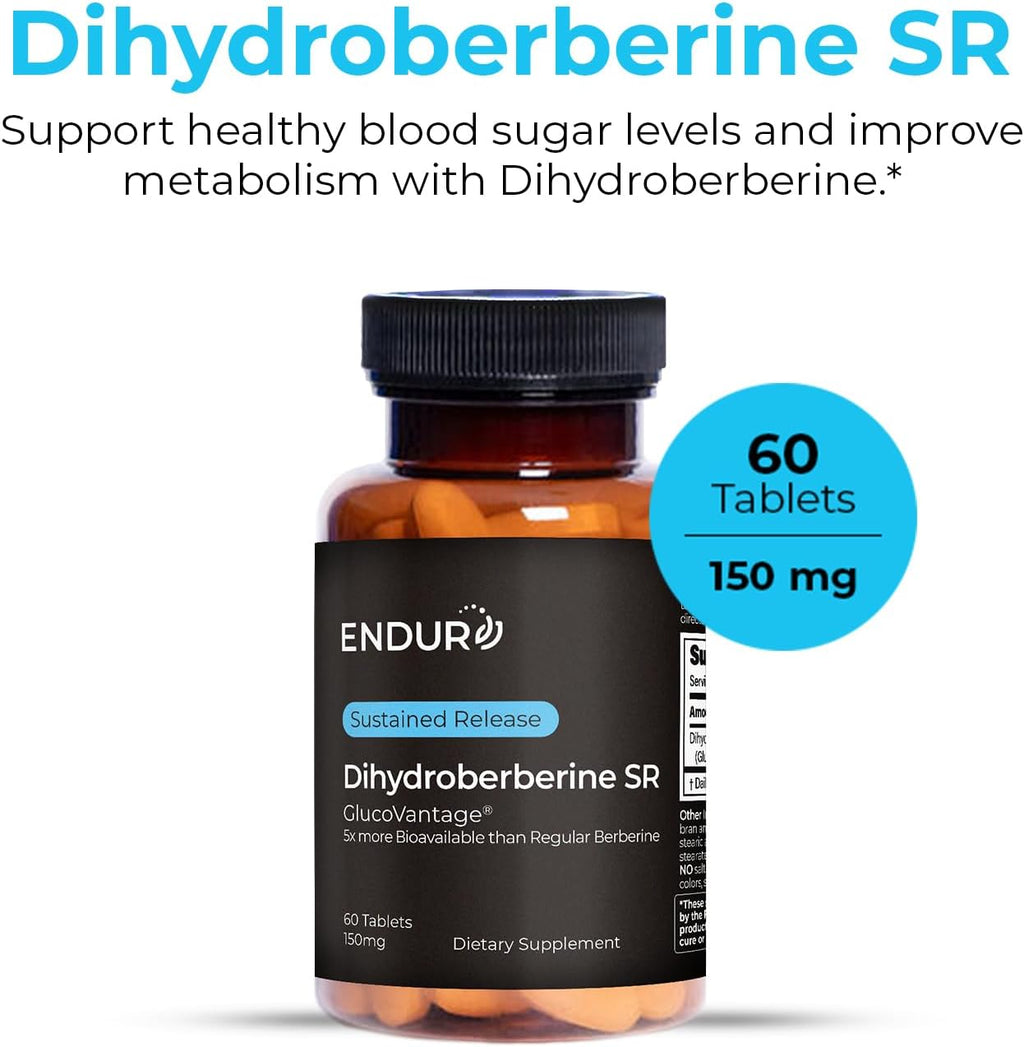 ENDUR Dihydroberberine SR (Liberación Sostenida) Berberina 150 mg (60 comprimidos)
