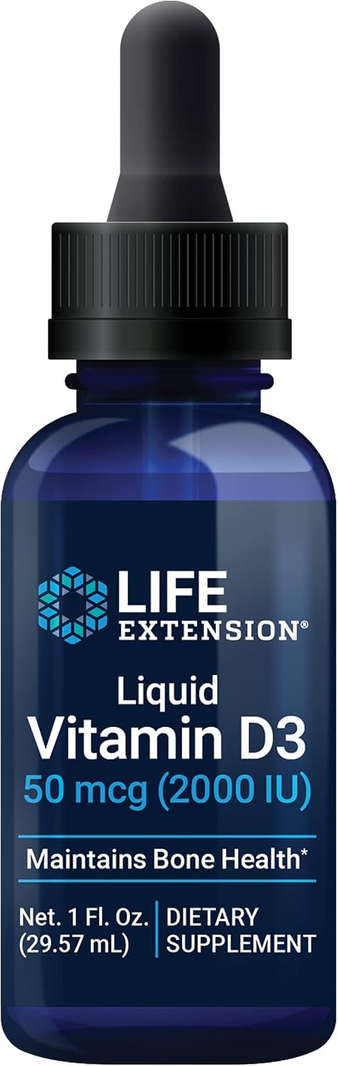 Life Extension Vitamina D3 Líquida, 50 mcg (2000 UI), Sin Sabor, Sin Gluten, No OGM, 29.57 ml