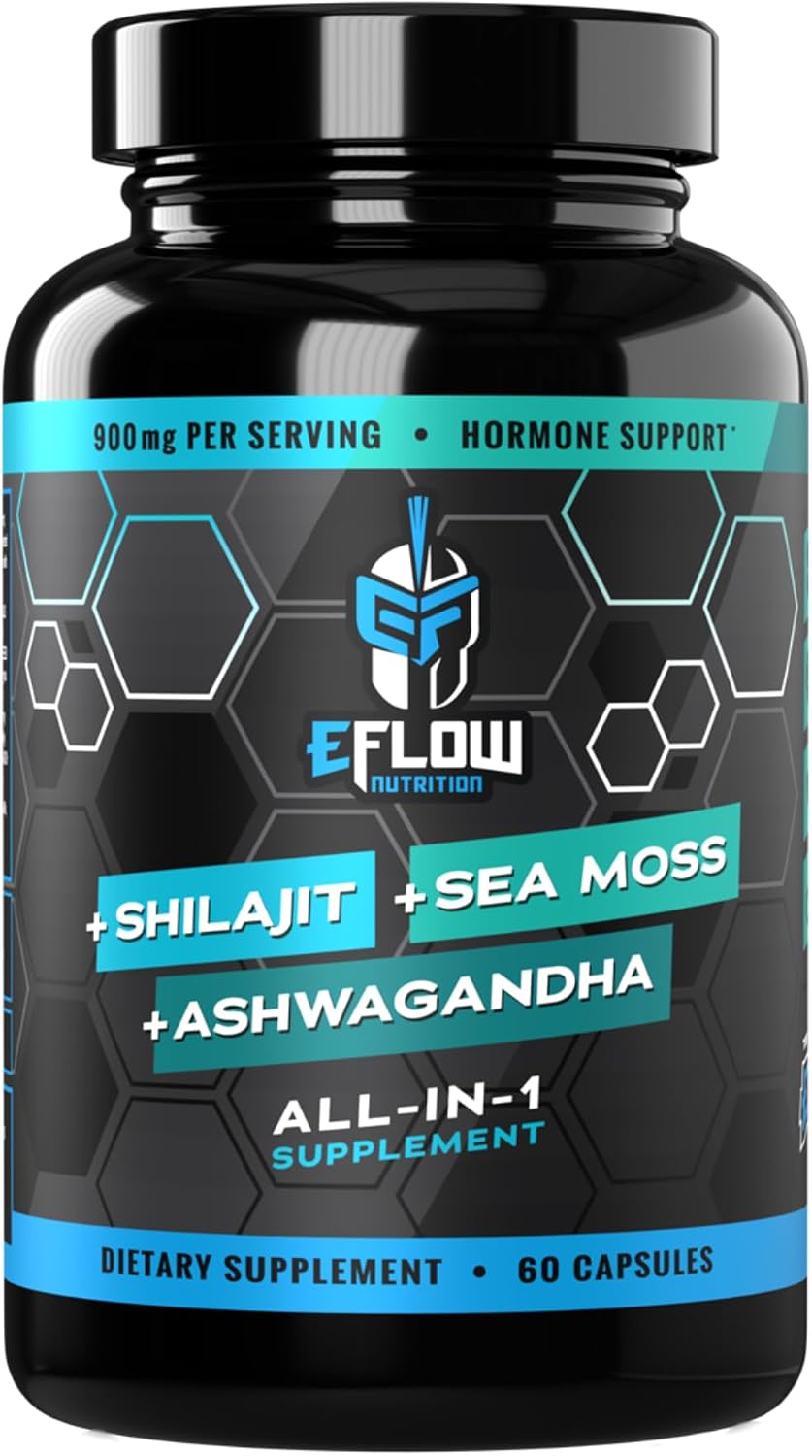eFlow Nutrition Shilajit Cápsulas, Ashwagandha y Sea Moss - 3 en 1 - 60 Cápsulas