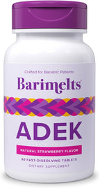 Barimelts ADEK - 60 comprimidos de disolución rápida (2 meses) - Vitaminas bariátricas para mujeres con vitamina A, D, E y K, sabor natural a fresa
