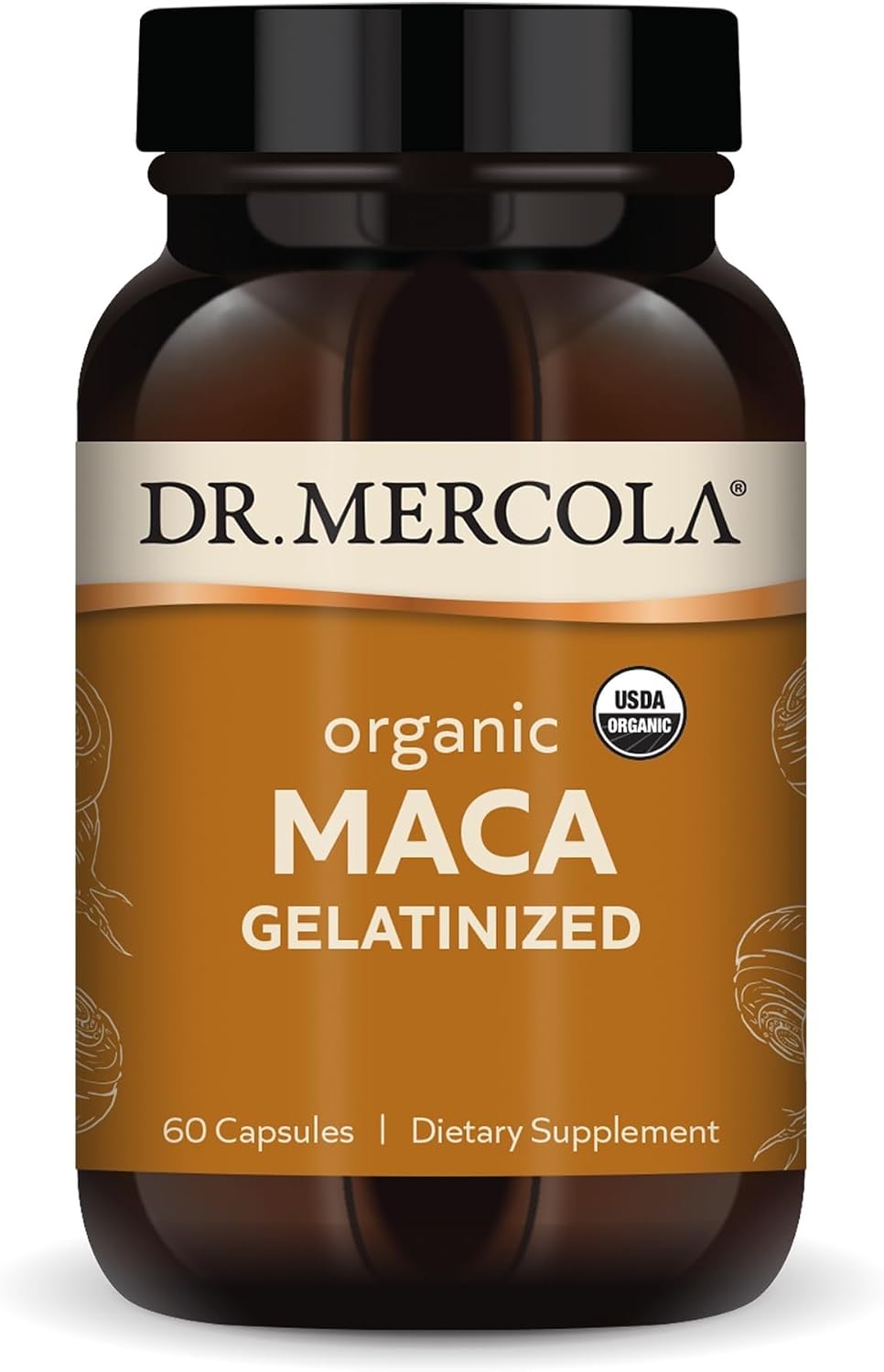 Dr. Mercola Maca Orgánica - Apoya la Energía y la Respuesta al Estrés - Raíz de Maca Peruana Gelatinizada - USDA Orgánico - No OGM - 60 Cápsulas