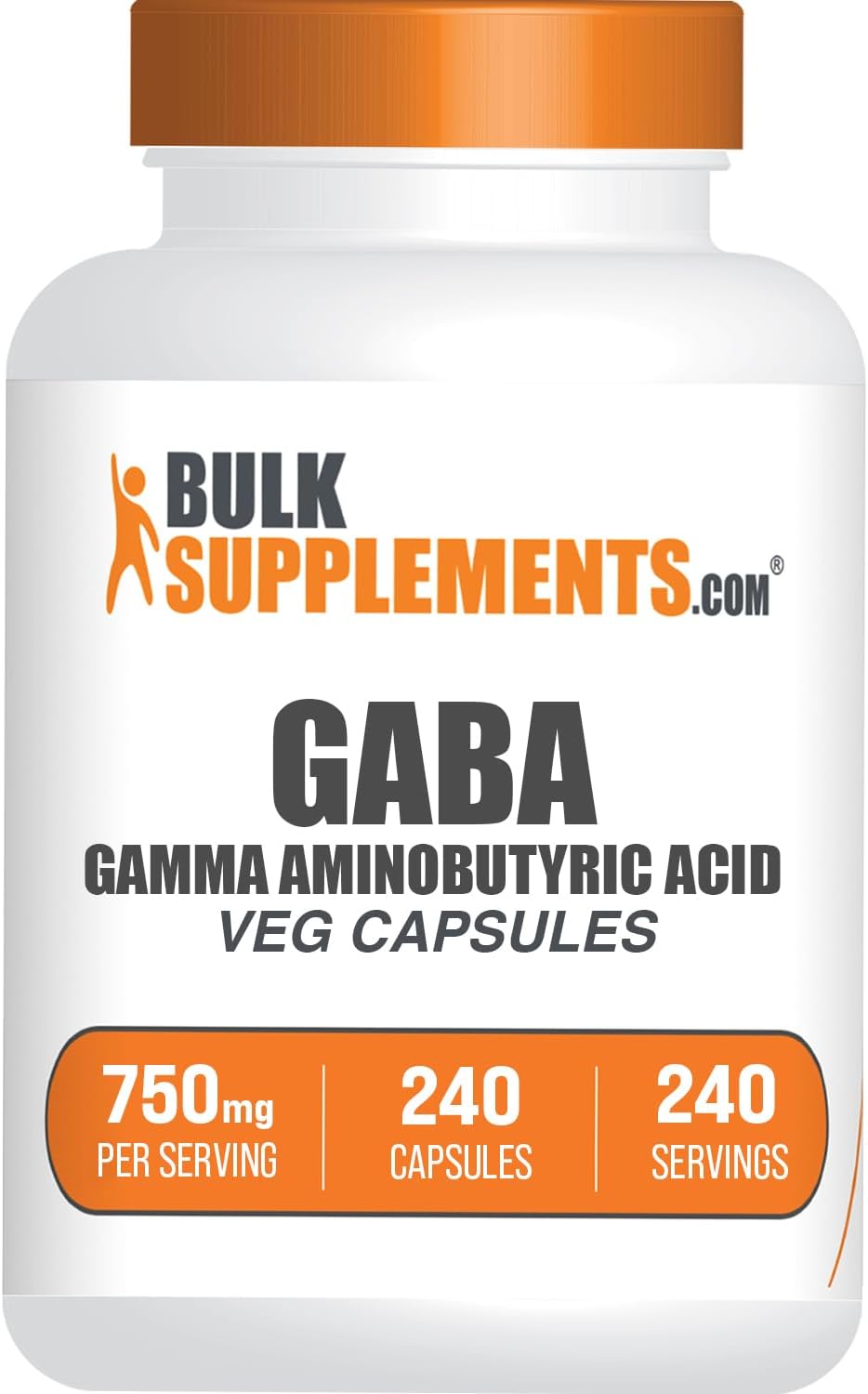 BulkSupplements GABA 750 mg - 240 Cápsulas - Vegano y Sin Gluten