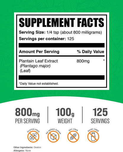 Extracto de Hoja de Llantén en Polvo - Suplemento Herbal, Sin Gluten, 800mg por Ración, 100g – Image 2