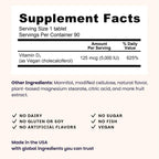 EZ Melts Vitamina D3 5000 IU Vegana - 90 Comprimidos Disolubles Sabor Manzana Verde - Sin Gluten, No-GMO