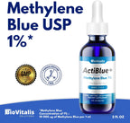 Actiblue+ Azul de Metileno 1% – 99,9% Pureza, Certificado por Laboratorio ISO, Sin Formaldehído, Sin Alcohol, Sin Gluten y Sin OGM (60 ml)