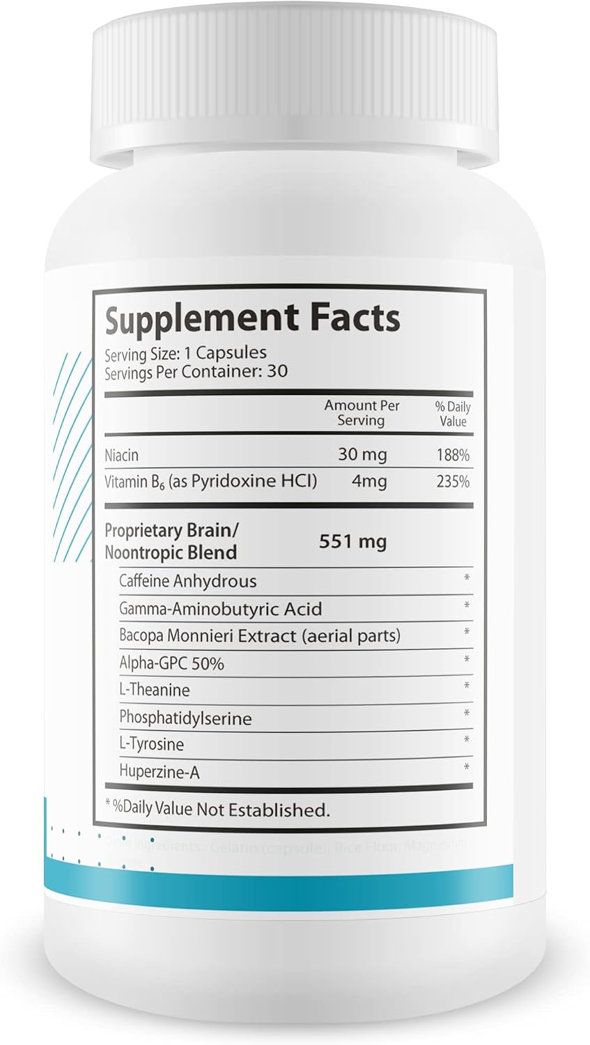 Pro Brain Savior – Suplemento Nootrópico con Bacopa, Niacina, Cafeína y L-Teanina para Memoria, Enfoque y Claridad Mental