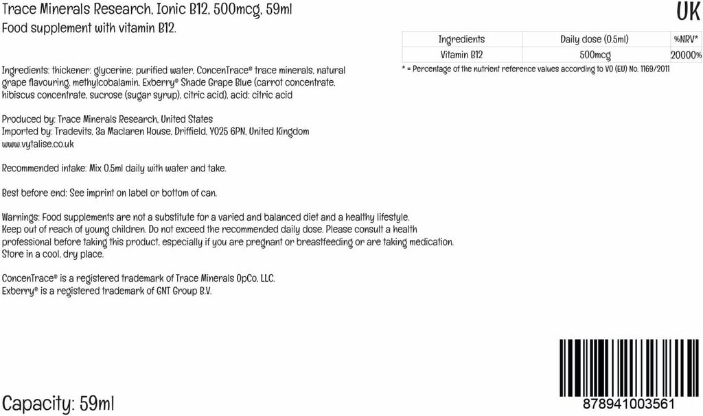 Trace Minerals Líquido Iónico B12 1000 mcg – 59 ml (2 oz)