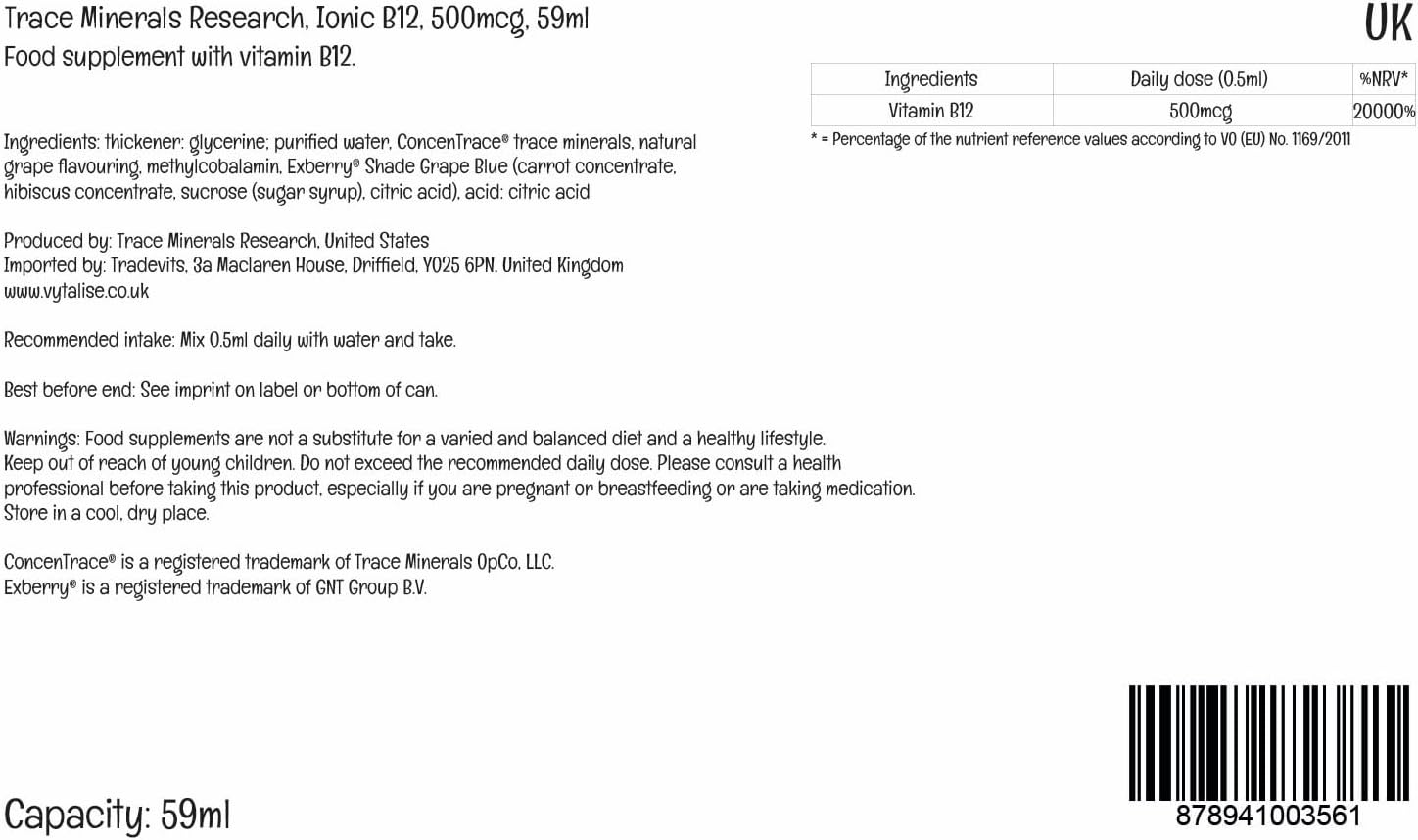 Trace Minerals Líquido Iónico B12 1000 mcg – 59 ml (2 oz)