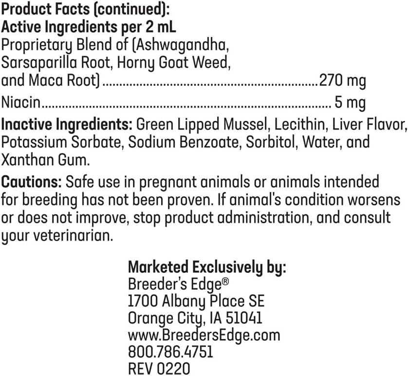 Breeder's Edge Get Him Going, Suplemento de Rendimiento Reproductivo para Perros y Gatos Machos, Apoya la Libido, Energía, Equilibrio Hormonal y Fertilidad, con Hierba de la Cabra, Maca, Ashwagandha, Fabricado en EE. UU., 30 ml