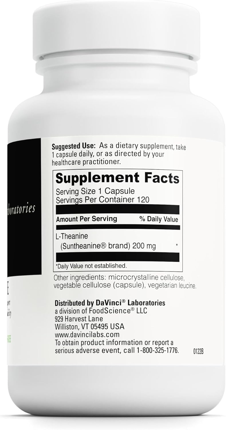 DAVINCI Labs L-Teanina - Suplemento para la concentración, el enfoque y la relajación - 200 mg por ración - 120 cápsulas vegetarianas
