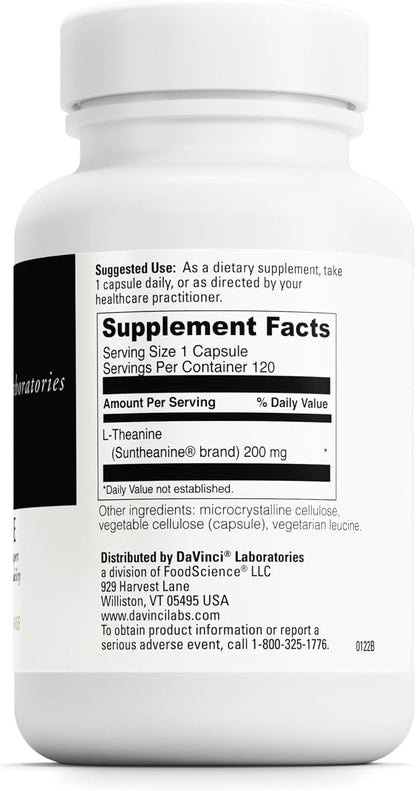 DAVINCI Labs L-Theanine - Suplemento para Concentración, Enfoque y Relajación - 200 mg por Porción - 120 Cápsulas – Image 2