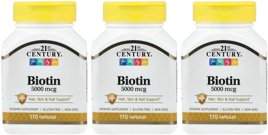 21st Century Biotina 5000 mcg - 330 Cápsulas – Metabolismo energético normal: Ayuda a transformar los nutrientes – Image 1