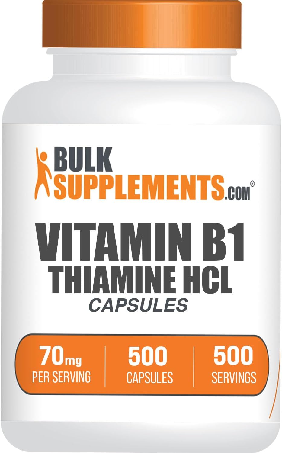 BulkSupplements Tiamina HCl Cápsulas - 500 Cápsulas de Clorhidrato de Tiamina (Vitamina B1) - Sin Gluten