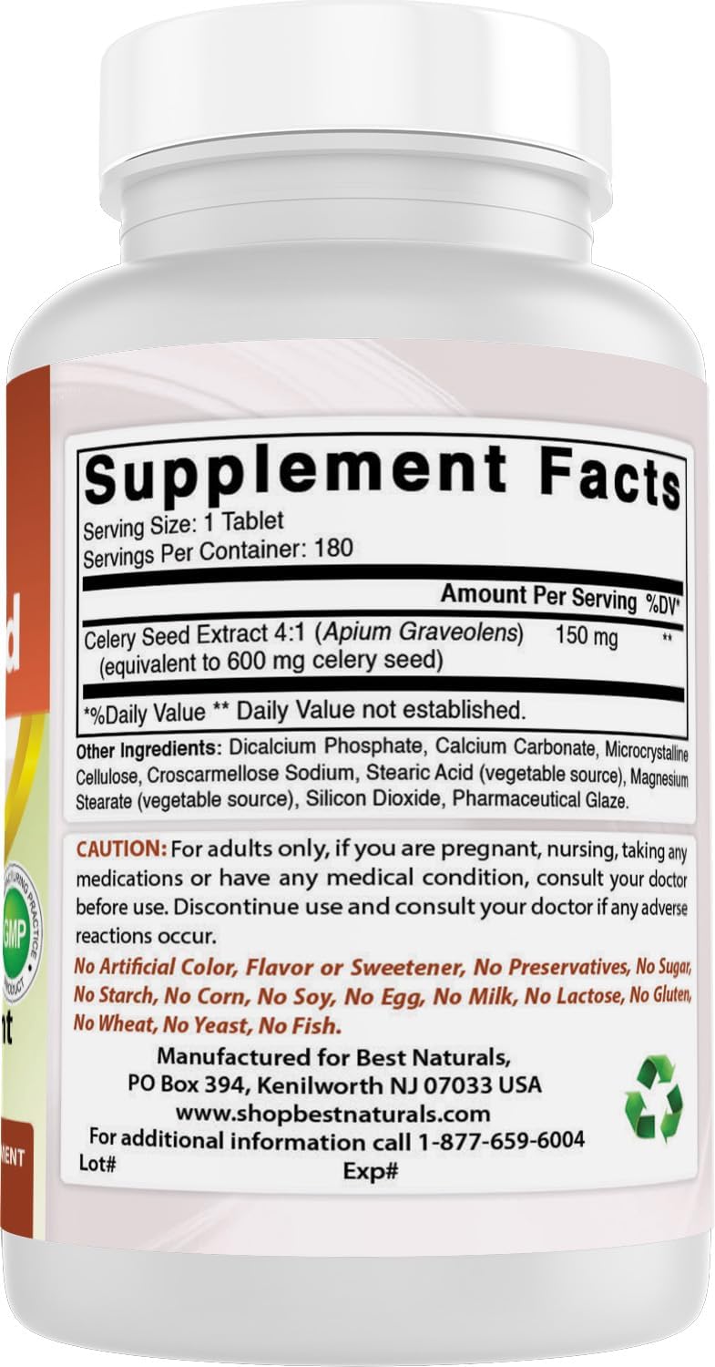 Best Naturals Celery Seed 600 mg, 180 Tablets