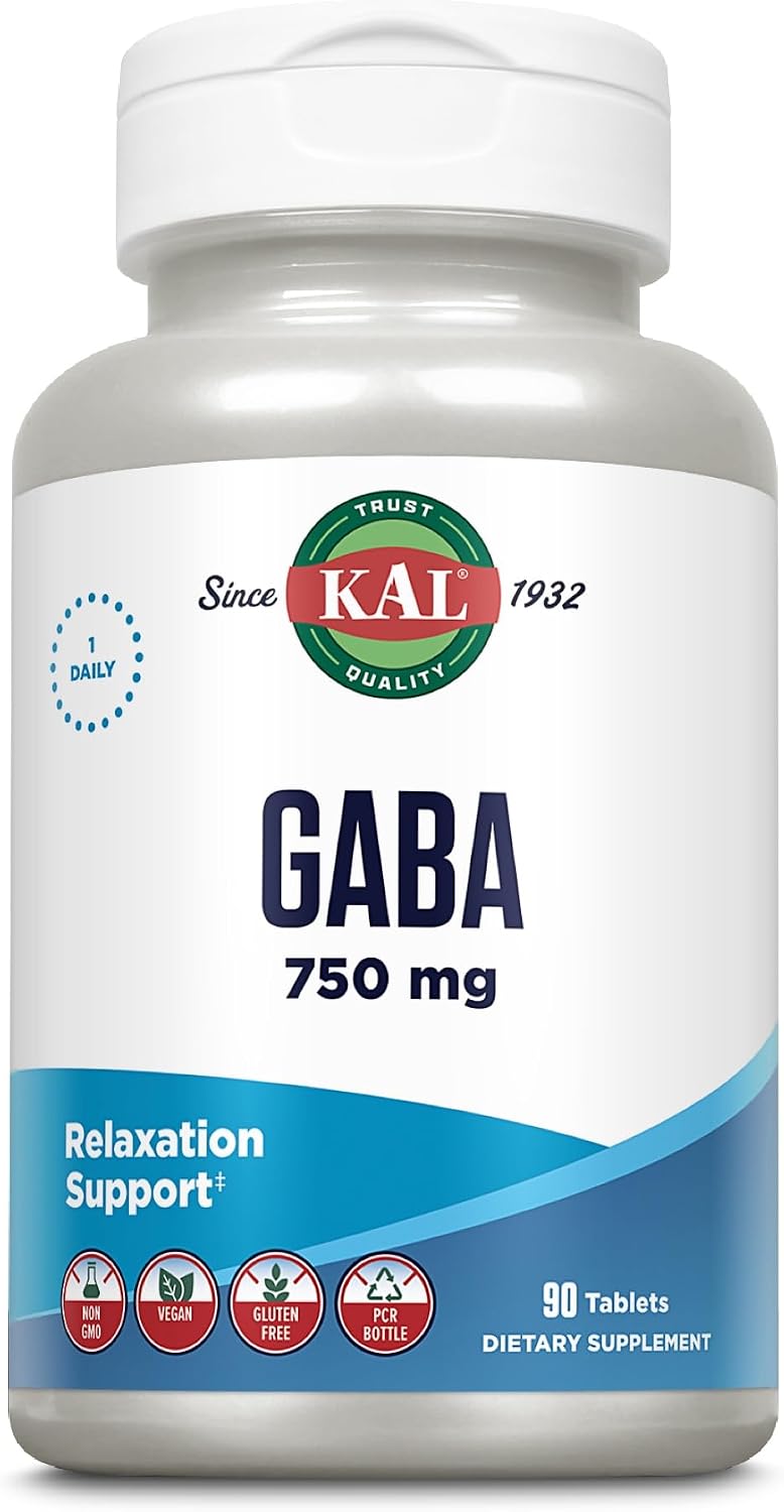 KAL GABA Suplemento para la Relajación, 90 Comprimidos - Vegano, Sin Gluten