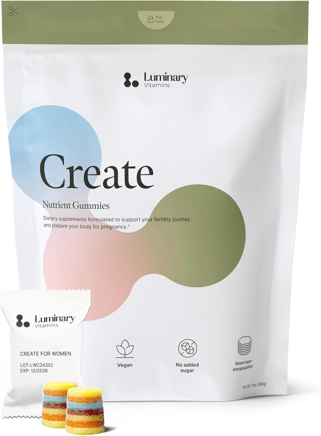 Create for Women | Gominolas de Fertilidad Formuladas por Médicos | 600mg CoQ10 + 27mg Hierro + 1200mcg Ácido Fólico | Vegano y Sin Azúcar Añadido