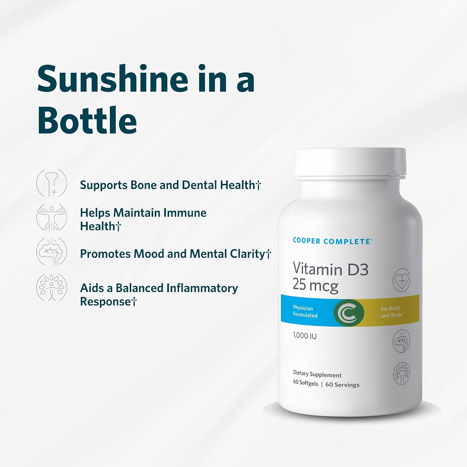 Cooper Complete Vitamin D3 1000 UI (Cholecalciferol), 60 Softgels, 2 Pack
