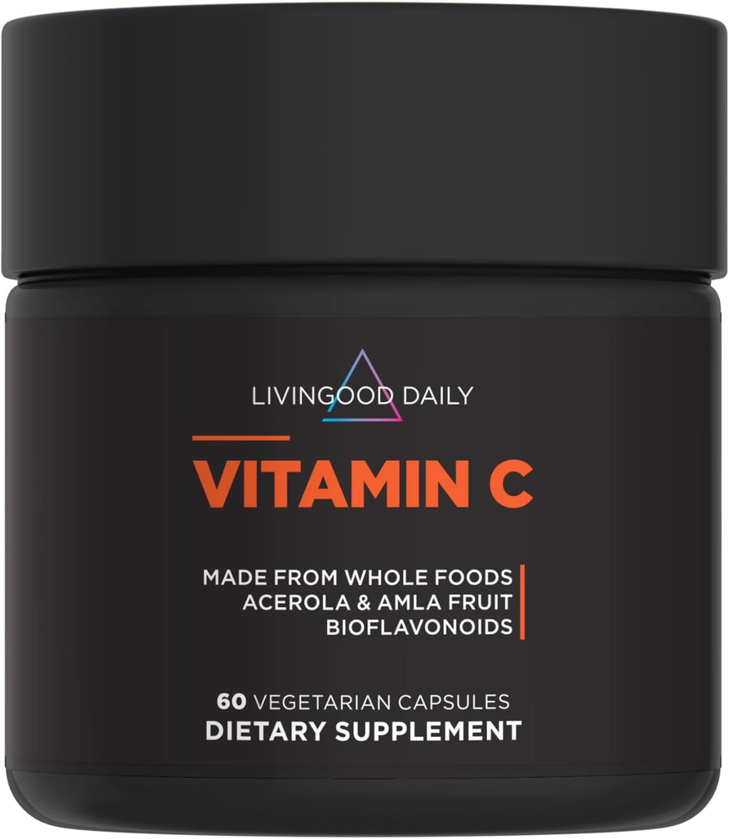 Livingood Daily Vitamina C 3 en 1 a Base de Alimentos Integrales con Acerola y Amla y Bioflavonoides Cítricos, 60 Cápsulas