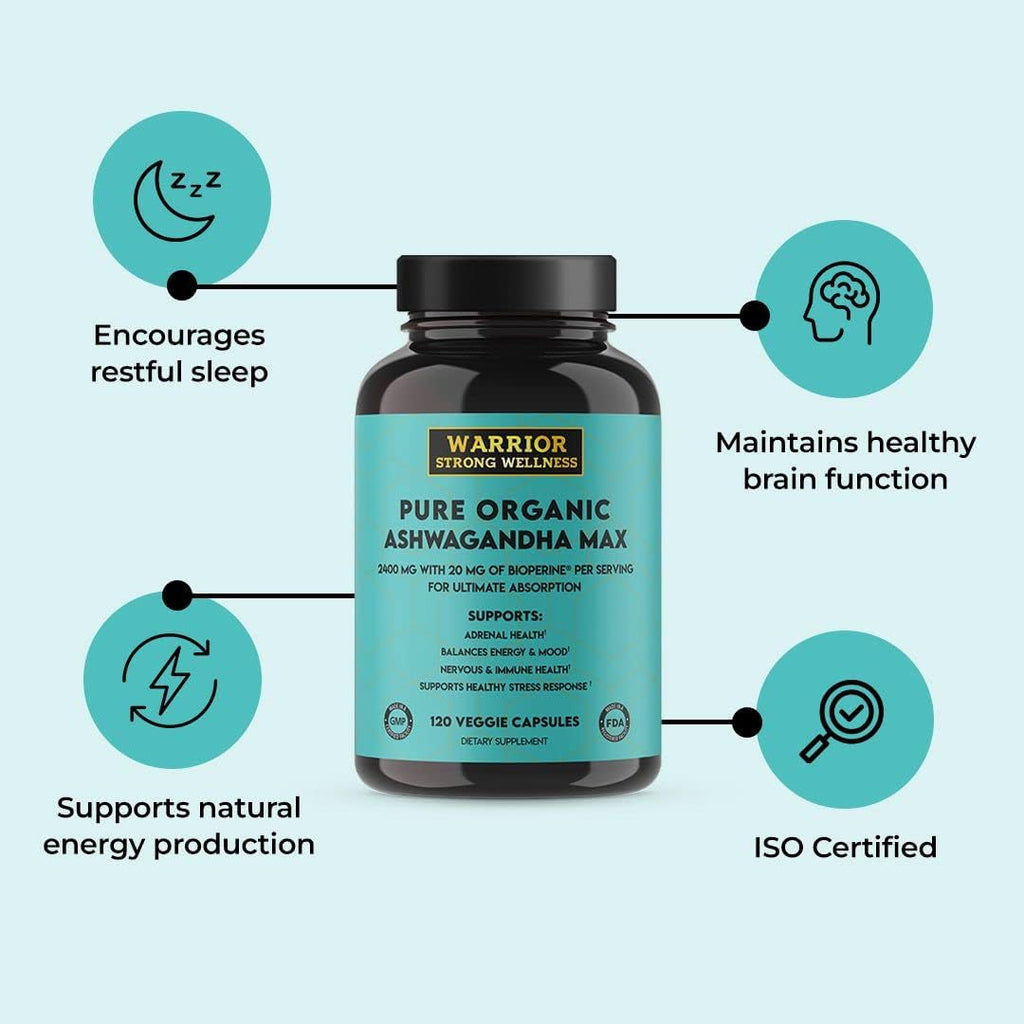 Pure Organic Ashwagandha Capsules with Bioperine - 2400 mg - 120 Cápsulas