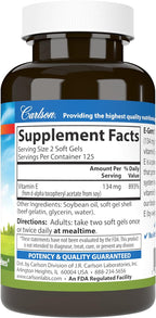 Carlson E-Gems 200 UI (134 mg), Vitamina E de Origen Natural, 250 Cápsulas Blandas
