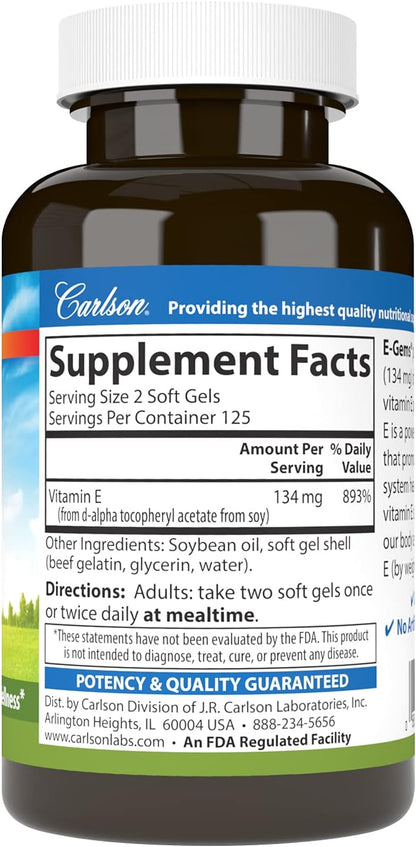Carlson E-Gems 200 UI (134 mg), Vitamina E – El funcionamiento normal del sistema inmunitario. – Image 2