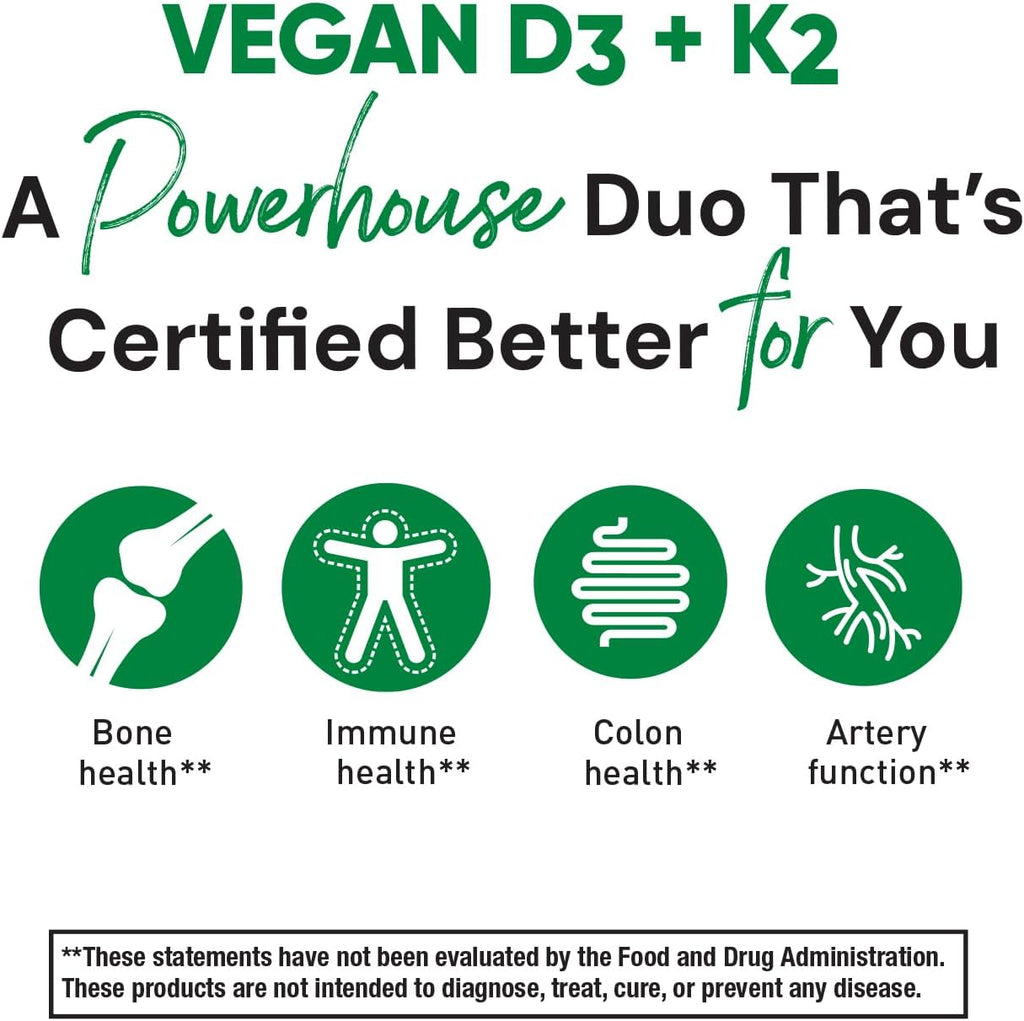 Country Life Vegan D3 + K2 – 5000 UI de Vitamina D3 y 100 mcg de MK-4 y MK-7 | Apoya la Salud Ósea e Inmunitaria | Vegano, Sin Gluten, B-Corp | 60 Cápsulas