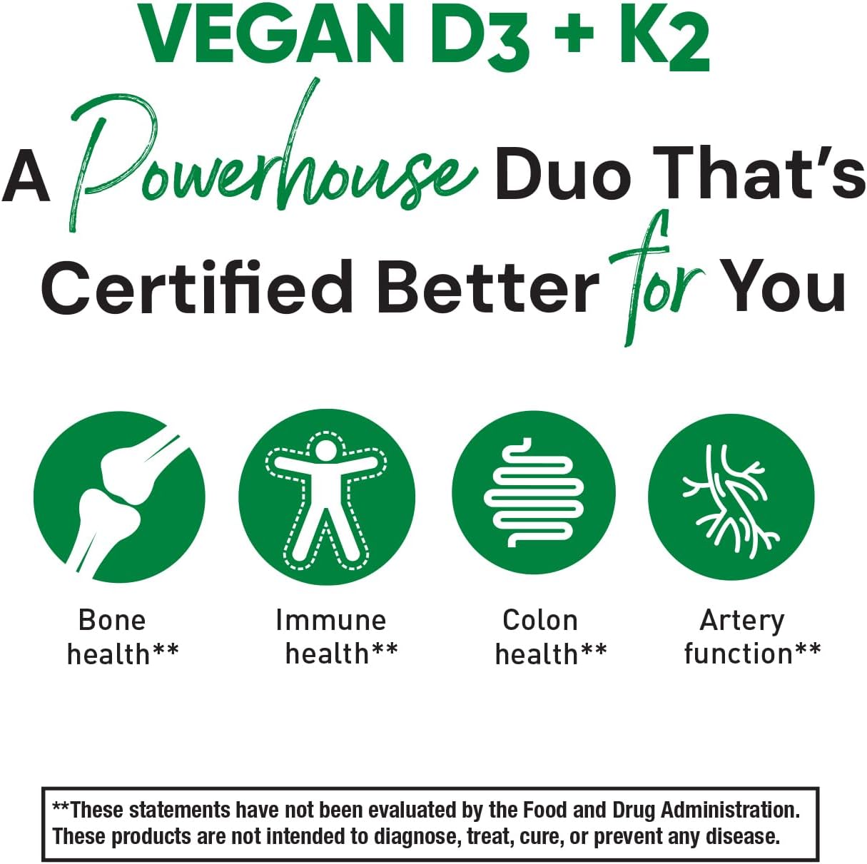 Country Life Vegan D3 + K2 – 5000 UI de Vitamina D3 y 100 mcg de MK-4 y MK-7 | Apoya la Salud Ósea e Inmunitaria | Vegano, Sin Gluten, B-Corp | 60 Cápsulas