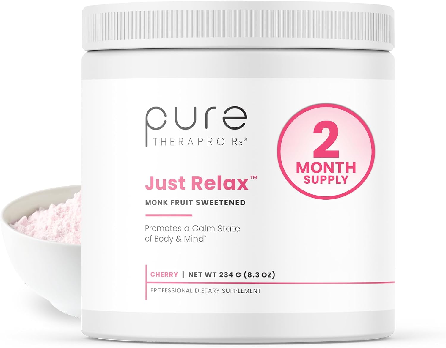 Pure Therapro Rx Just Relax Cherry – 60 Servings | Apoya Estado de Ánimo Relajado y Presión Arterial Saludable | Myo-inositol, Di-Magnesio Malato, GABA, Taurina y L-Teanina