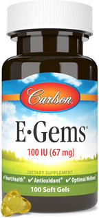 Carlson - E-Gems, 100 UI (67 mg), Vitamina E Natural, 100 Cápsulas Blandas