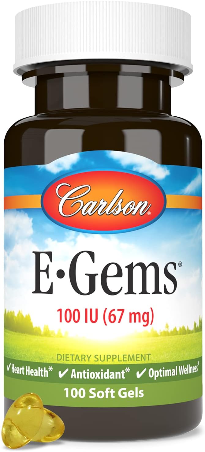 Carlson - E-Gems, 100 UI (67 mg), Vitamina E Natural, 100 Cápsulas Blandas