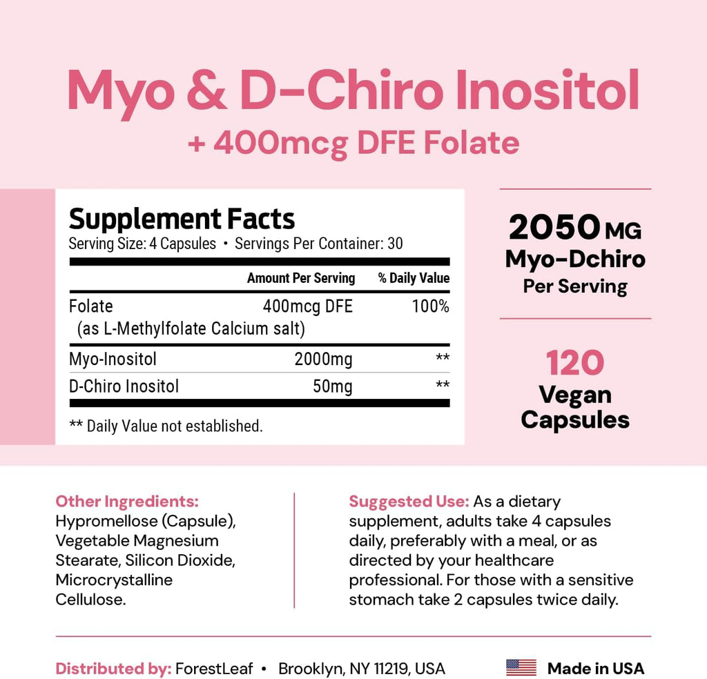 Myo-Inositol & D-Chiro Inositol 40:1 – 2050mg con Folato, 120 Cápsulas