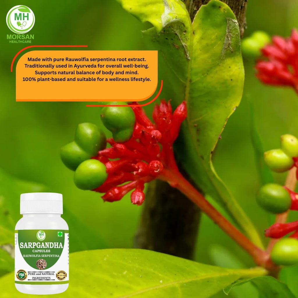 Cápsulas de Sarpgandha (Rauwolfia serpentina) de Morsan Healthcare, Paquete de 4 x 60 cápsulas veganas de 500 mg