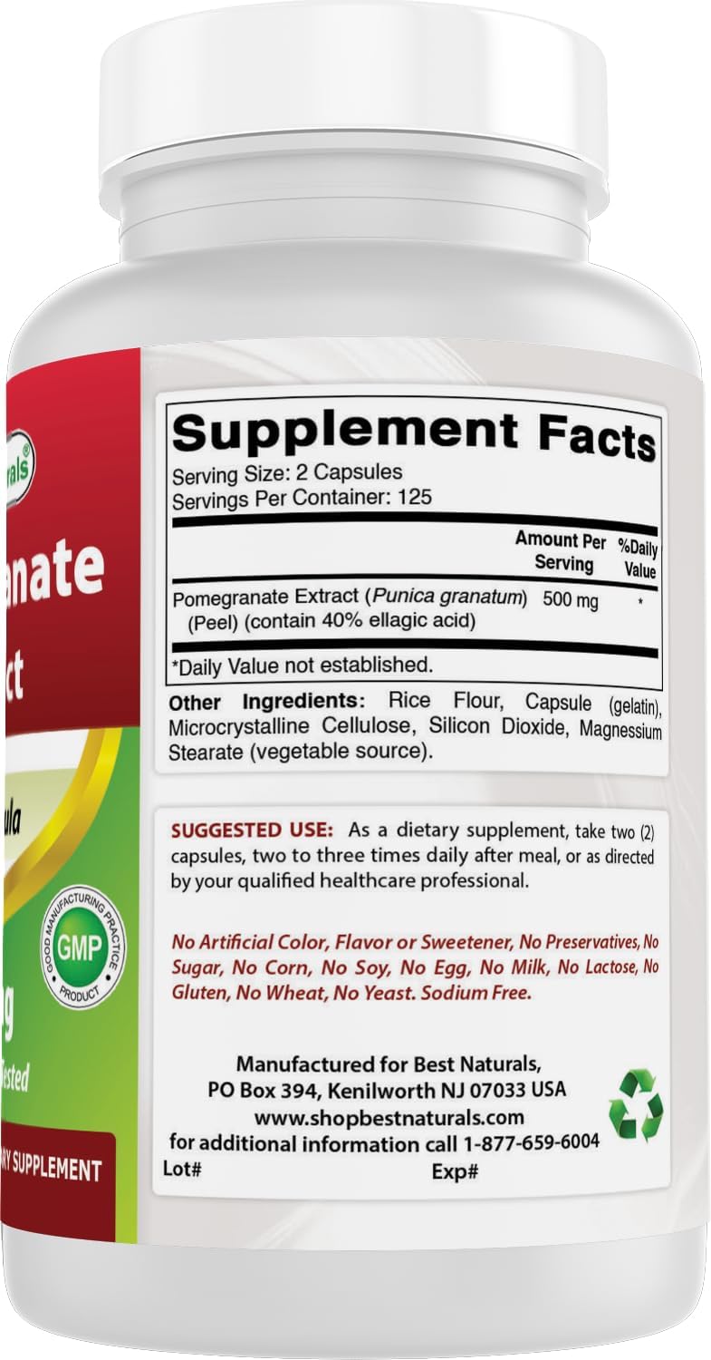 Best Naturals Extracto de Granada 250 mg 250 Cápsulas
