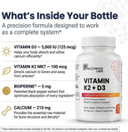 Valleywave Labs Vitamina D3 K2 Cápsulas - 2 en 1 con K2 MK7 100 mcg y D3 5000 UI - 60 Cápsulas