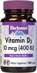 Bluebonnet Nutrition Vitamina D3 400 UI – 100 Cápsulas Blandas