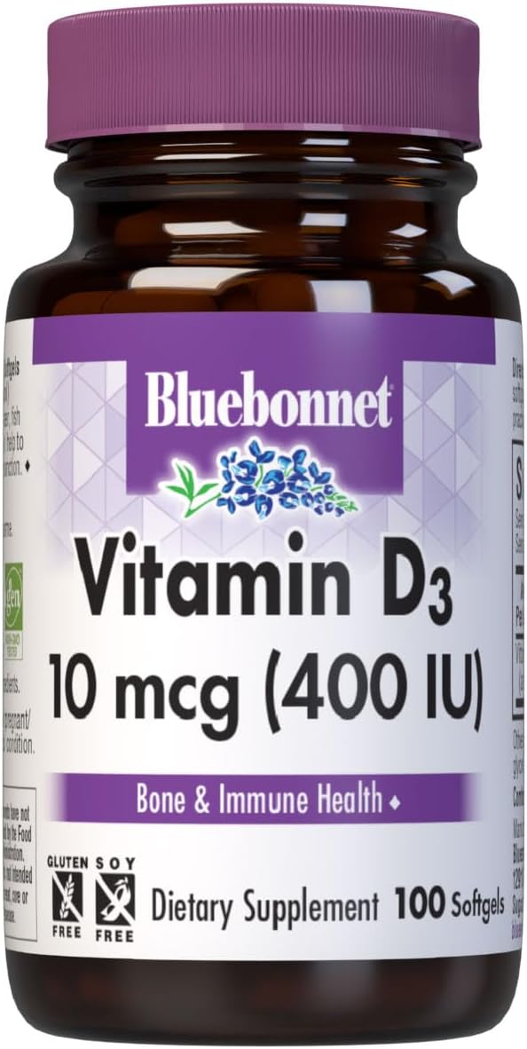 Bluebonnet Nutrition Vitamina D3 400 UI – 100 Cápsulas Blandas