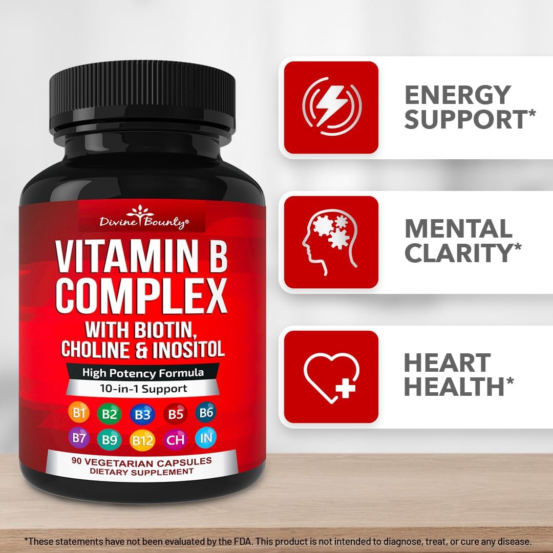 Divine Bounty Super B Complex - Complejo de Vitaminas B, 90 Cápsulas Vegetarianas
